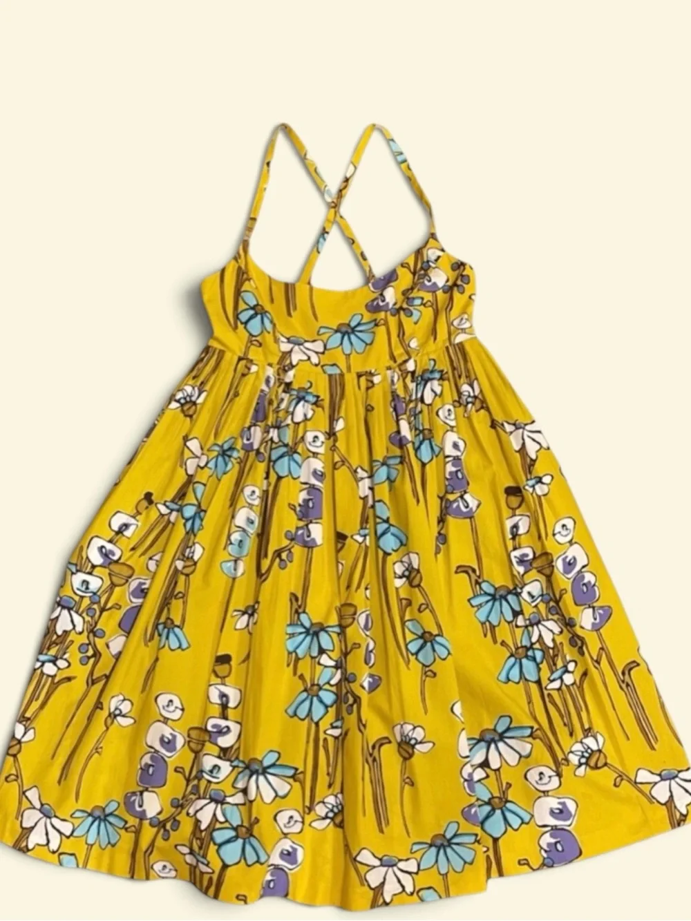 J.Crew Yellow Floral Criss Cross Back Fit & Flare Sundress w/ Pockets